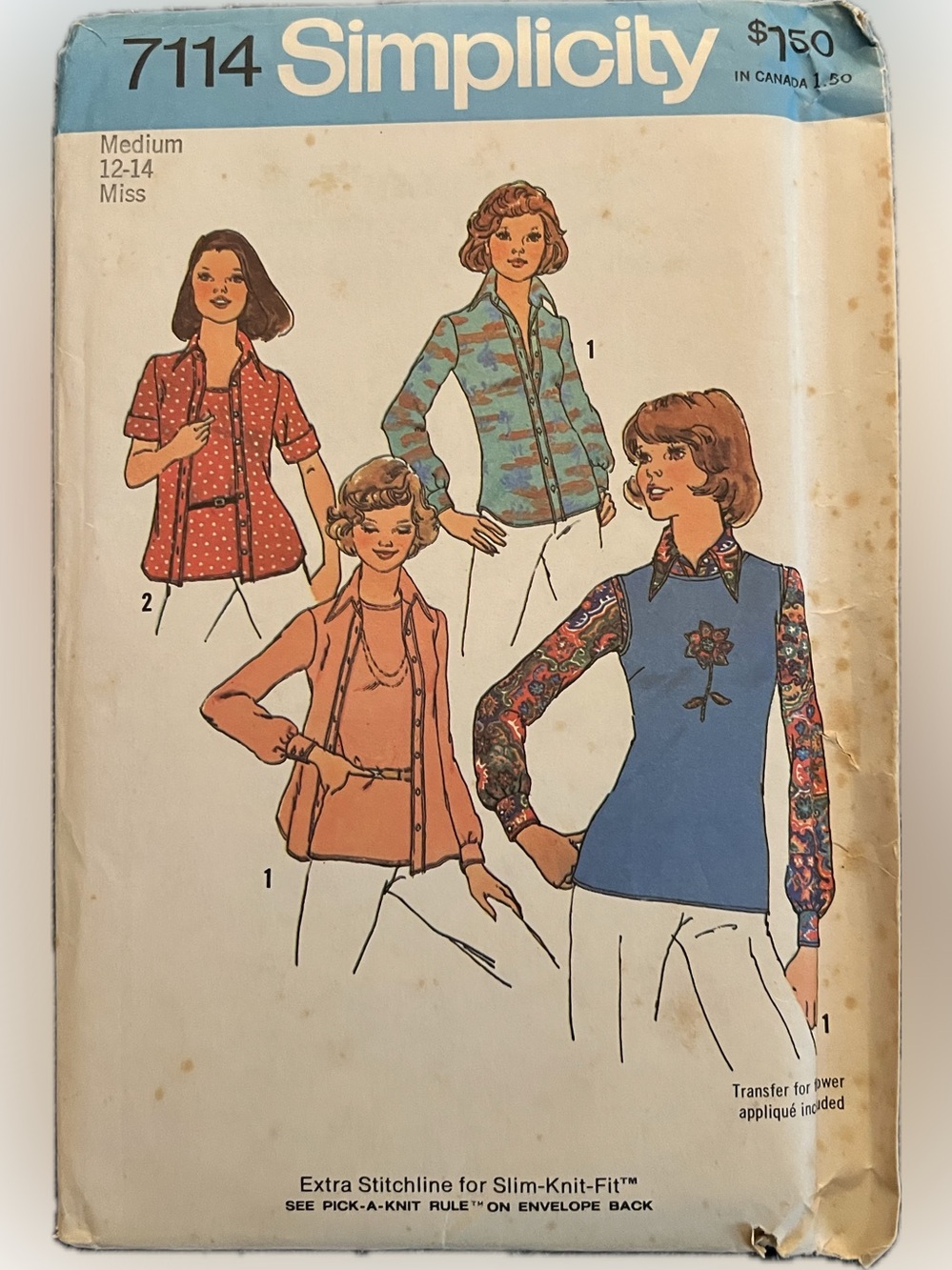 🍄Vintage New Simplicity 7114 Uncut Pattern Top Shirt Versions Sewing Size 12-14